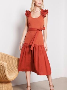 Nation ltd xs Ruffle Shoulder Midi Dress everleigh